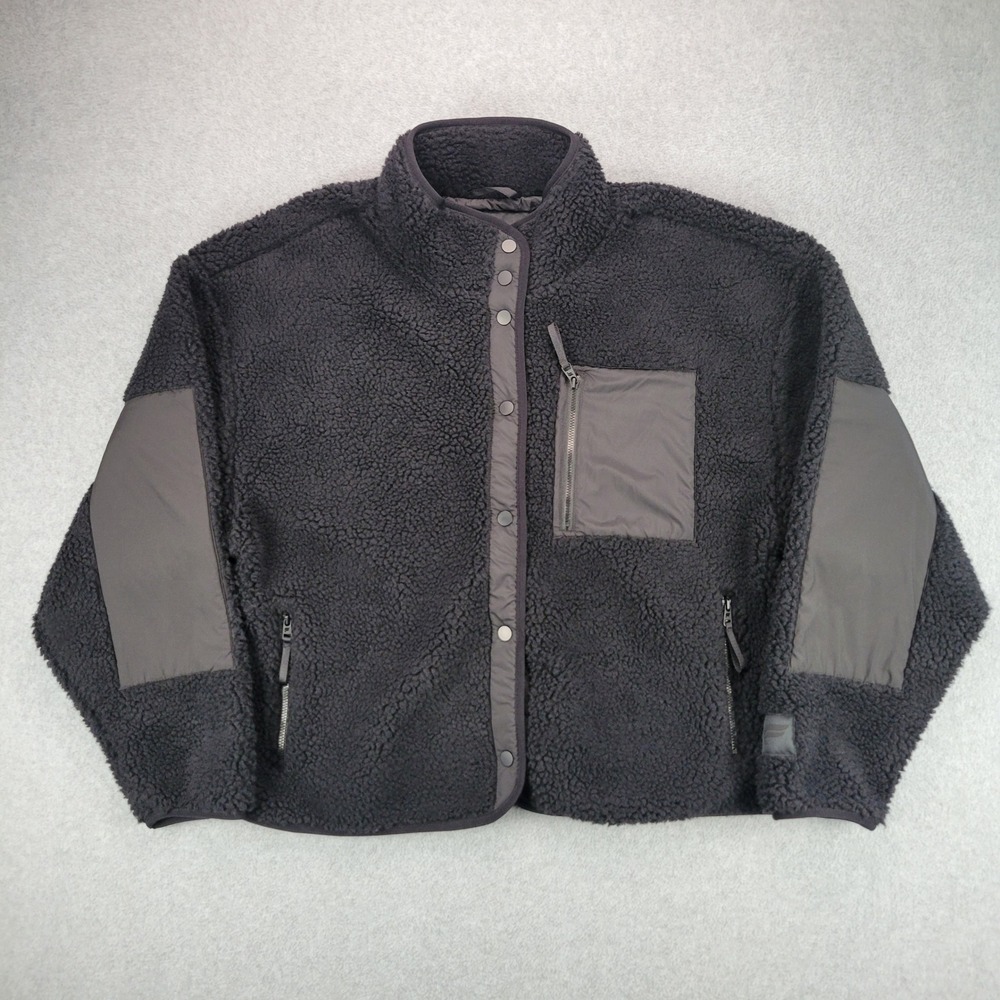Fabletics Tahoe Teddy Jacket Women Large Black Sherpa Fleece Snap JT2357092-0001